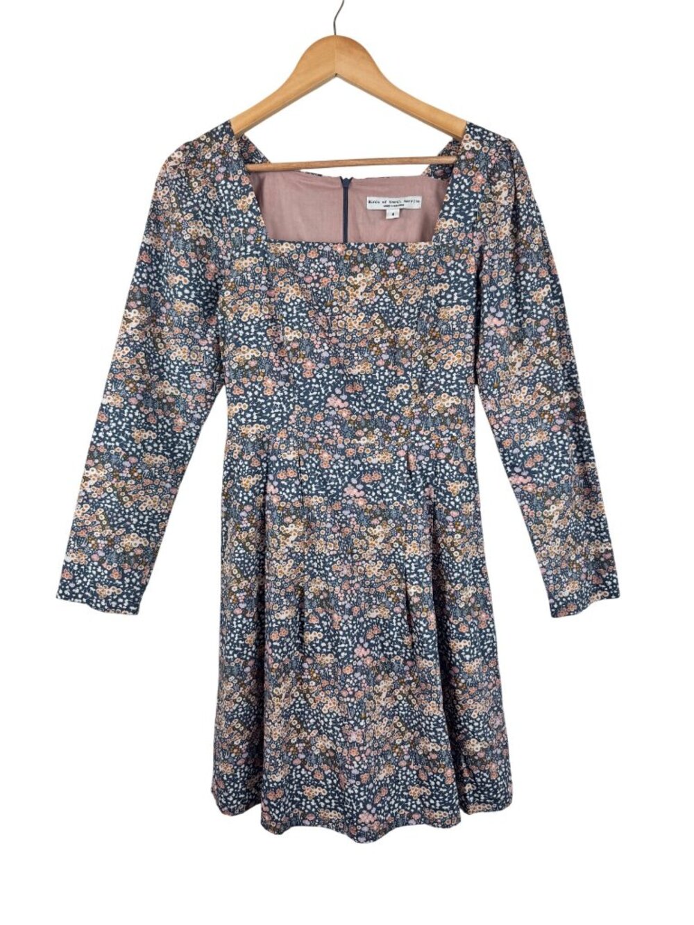 Birds Of North America Floral Long-Sleeve Dress Size 4 Twixt-Hell-White-Oak